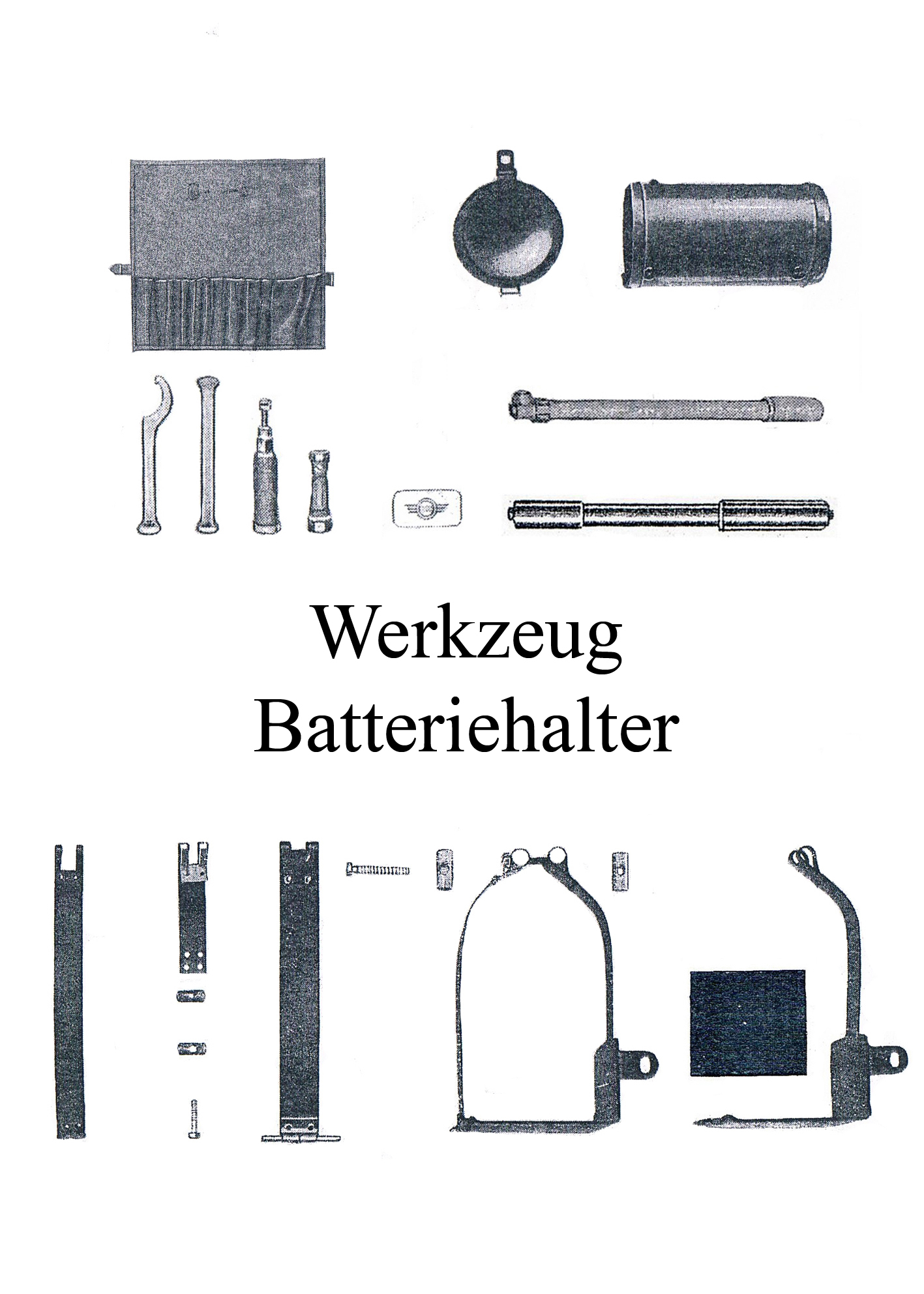 DDR-Motorrad AWO Touren Werkzeugtrommel Rolle Batteriehaltegestel Spannband Luftpumpe