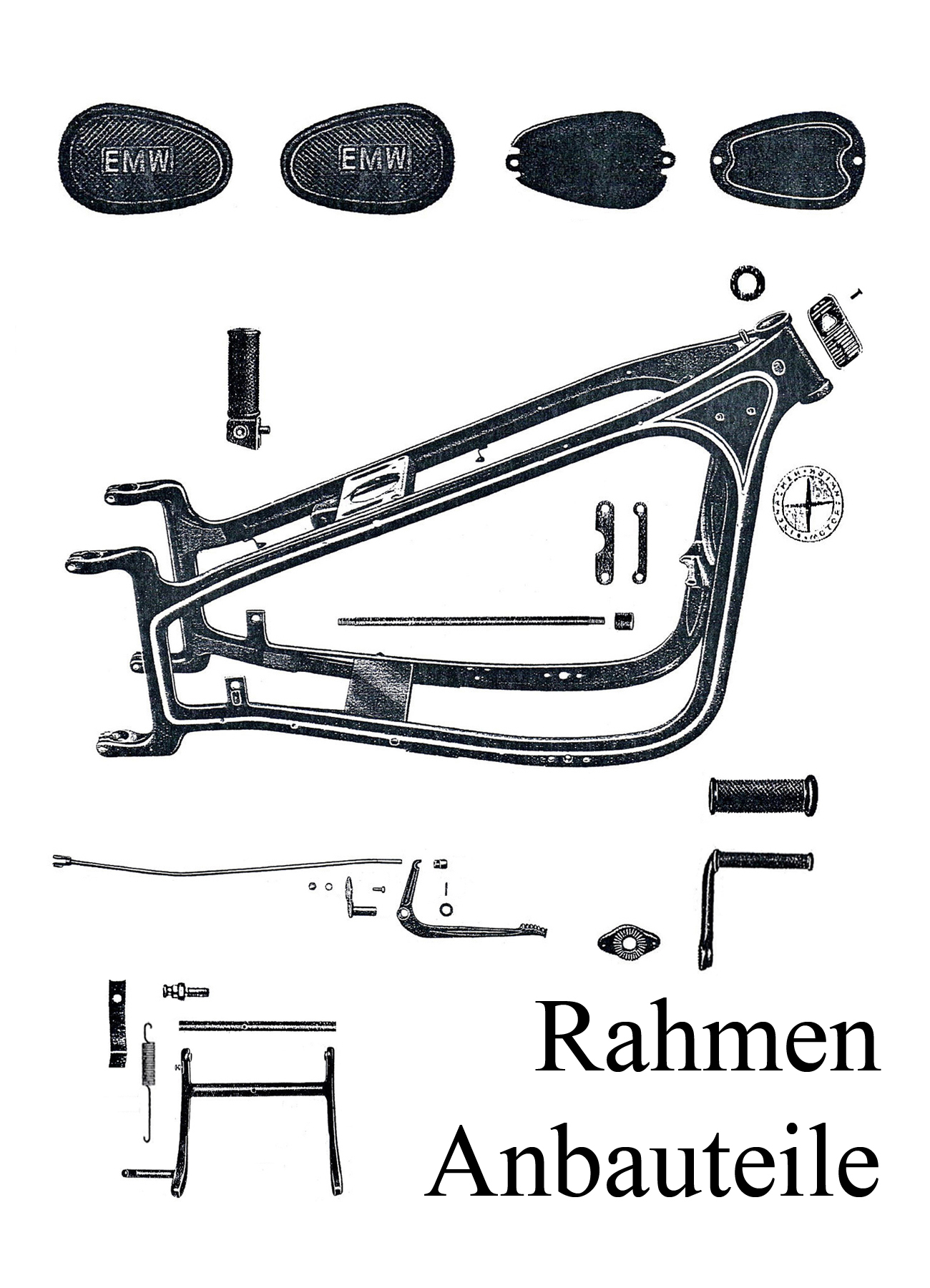 DDR-Motorrad EMW R 35 Ersatzteileliste Rahmen Typenschild Kniekissen Fußrastengummis Ständerfeder Embleme Bolzen